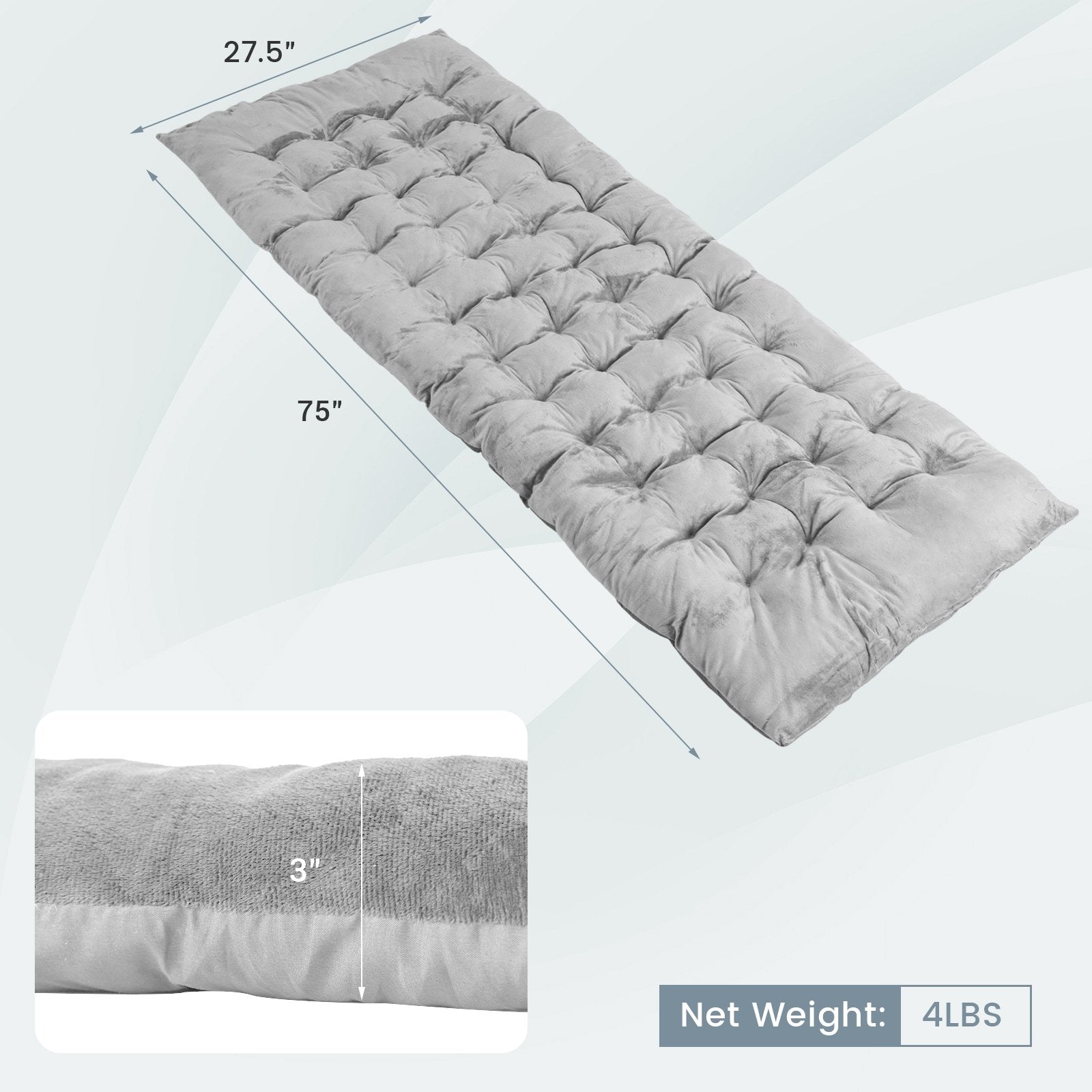 75 x 27.5 Inch Camping Cot Pads with Soft and Breathable Crystal Velvet, Gray Camping Furniture   at Gallery Canada