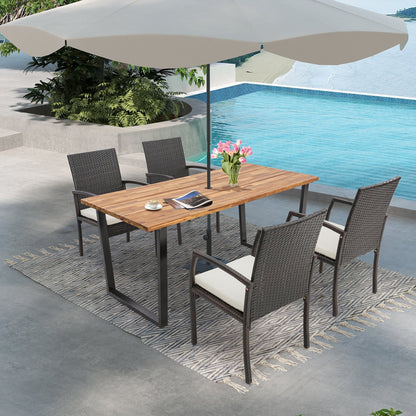 5 Pieces Patio Rattan Dining Set with Umbrella Hole and Seat Cushions, Multicolor Patio Dining Sets   at Gallery Canada