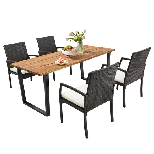 5 Pieces Patio Rattan Dining Set with Umbrella Hole and Seat Cushions, Multicolor - Gallery Canada