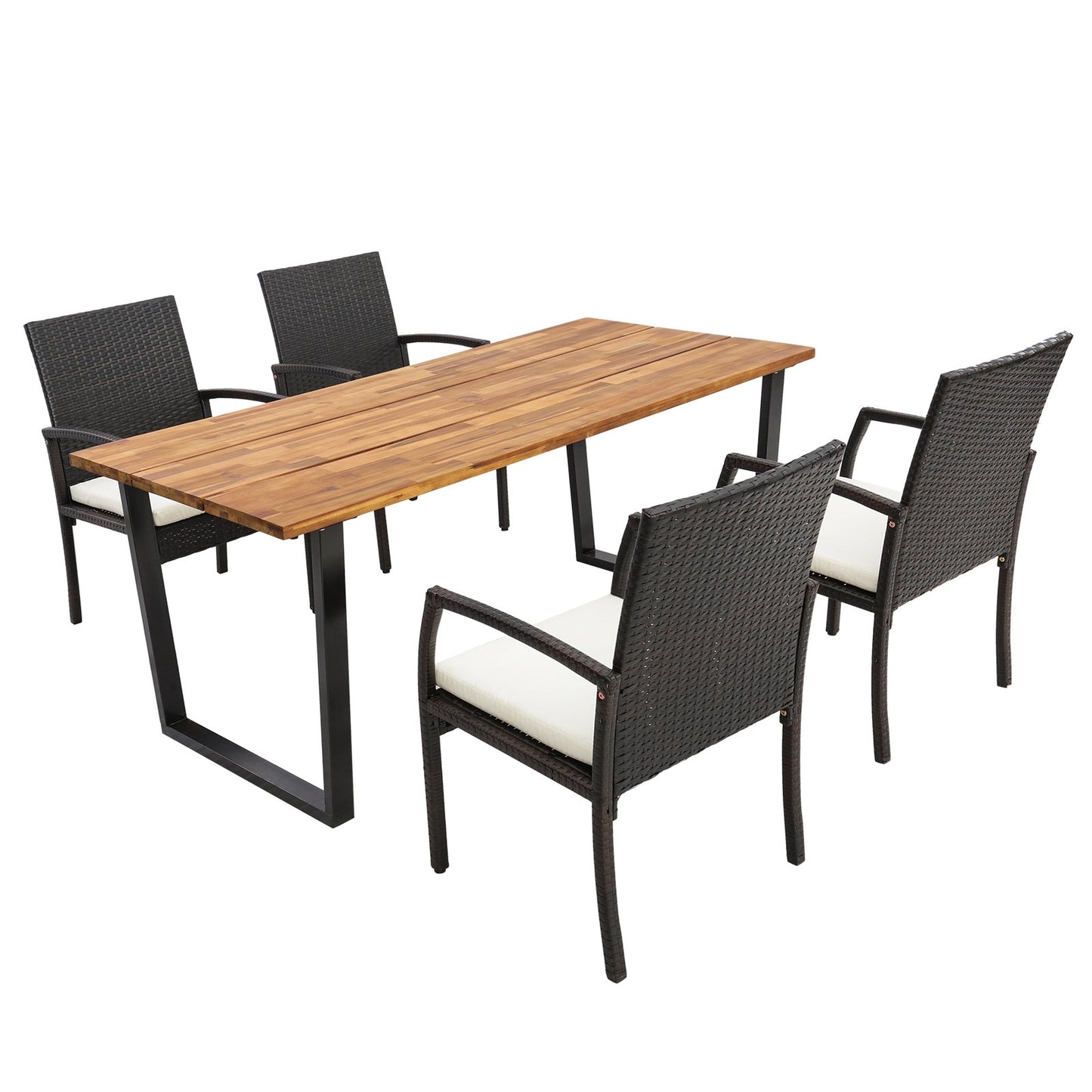 5 Pieces Patio Rattan Dining Set with Umbrella Hole and Seat Cushions, Multicolor Patio Dining Sets   at Gallery Canada