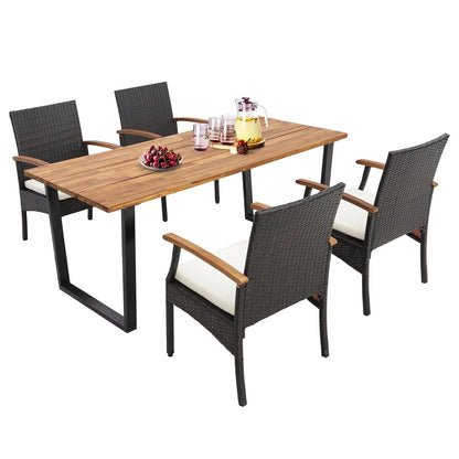 5 Pieces Patio Wicker Chair and Dining Table Set with 2 Inch Umbrella Hole, Multicolor Patio Dining Sets   at Gallery Canada