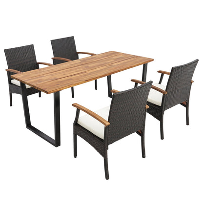 5 Pieces Patio Wicker Chair and Dining Table Set with 2 Inch Umbrella Hole, Multicolor Patio Dining Sets   at Gallery Canada