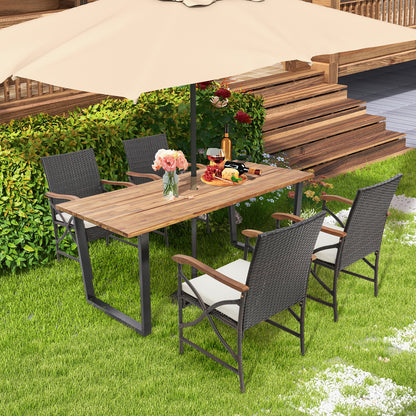 5 Pieces Patio Rattan Dining Set with Acacia Wood Tabletop and Armrests, Multicolor Patio Dining Sets   at Gallery Canada