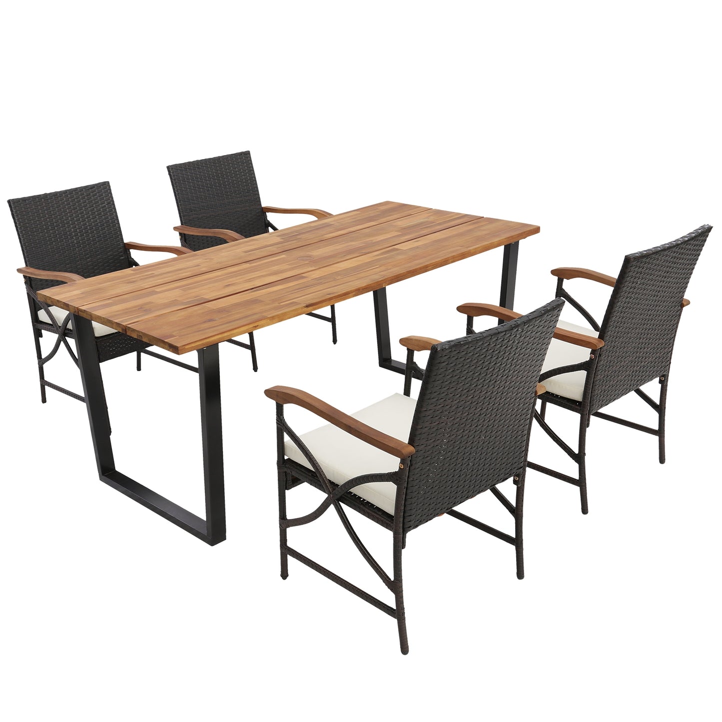 5 Pieces Patio Rattan Dining Set with Acacia Wood Tabletop and Armrests, Multicolor Patio Dining Sets   at Gallery Canada