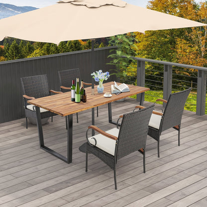 5 Pieces Patio Rattan Dining Set with Umbrella Hole for Poolside Backyard, Multicolor - Gallery Canada