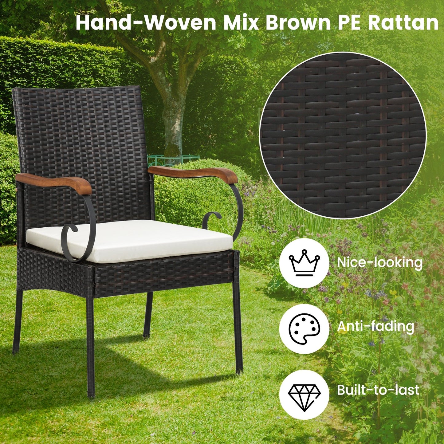 5 Pieces Patio Rattan Dining Set with Umbrella Hole for Poolside Backyard, Multicolor - Gallery Canada