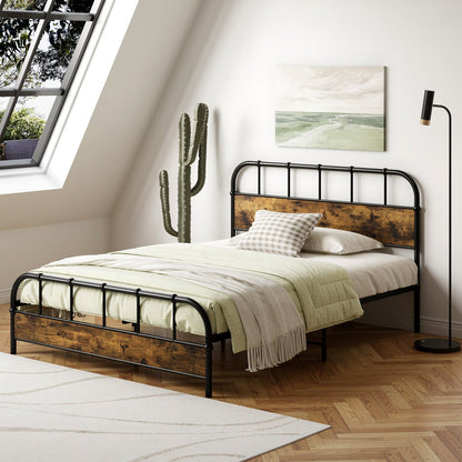 Queen Size Industrial Metal Platform Bed Frame Headboard Mattress Foundation, Black Simple Bed Frame   at Gallery Canada