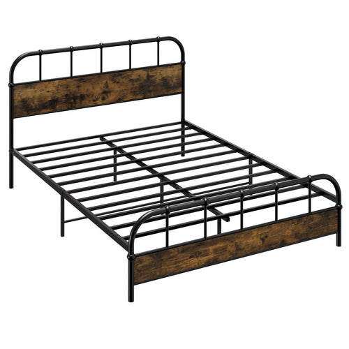 Queen Size Industrial Metal Platform Bed Frame Headboard Mattress Foundation, Black