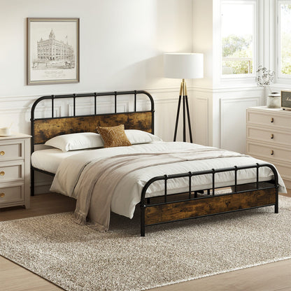 Queen Size Industrial Metal Platform Bed Frame Headboard Mattress Foundation, Black Simple Bed Frame   at Gallery Canada