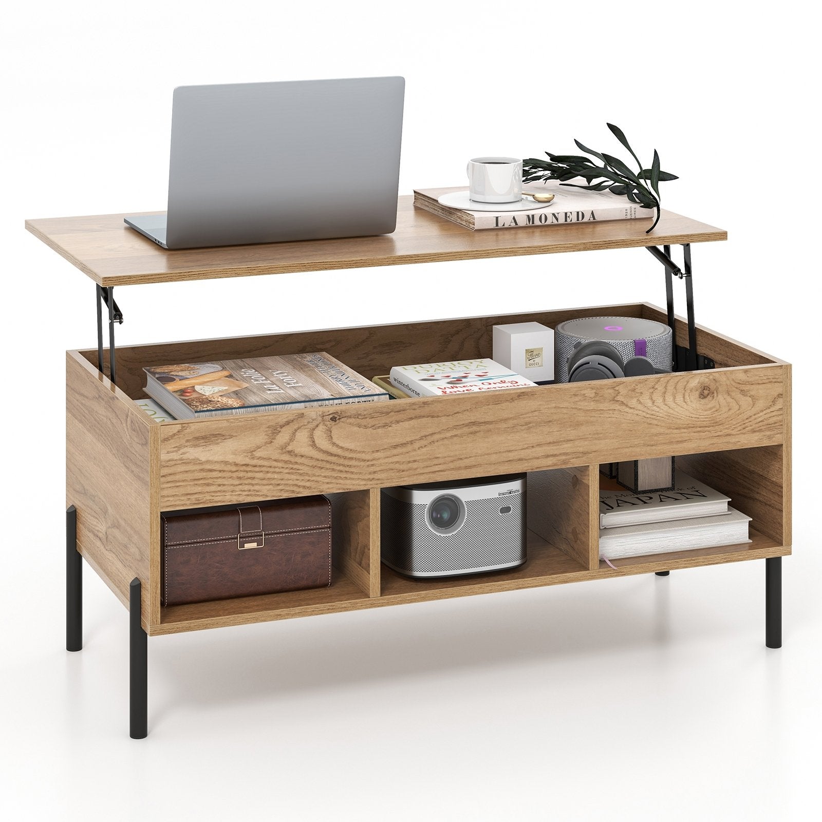 Living Room Central Table with Lifting Tabletop and Metal Legs, Natural Coffee Tables   at Gallery Canada