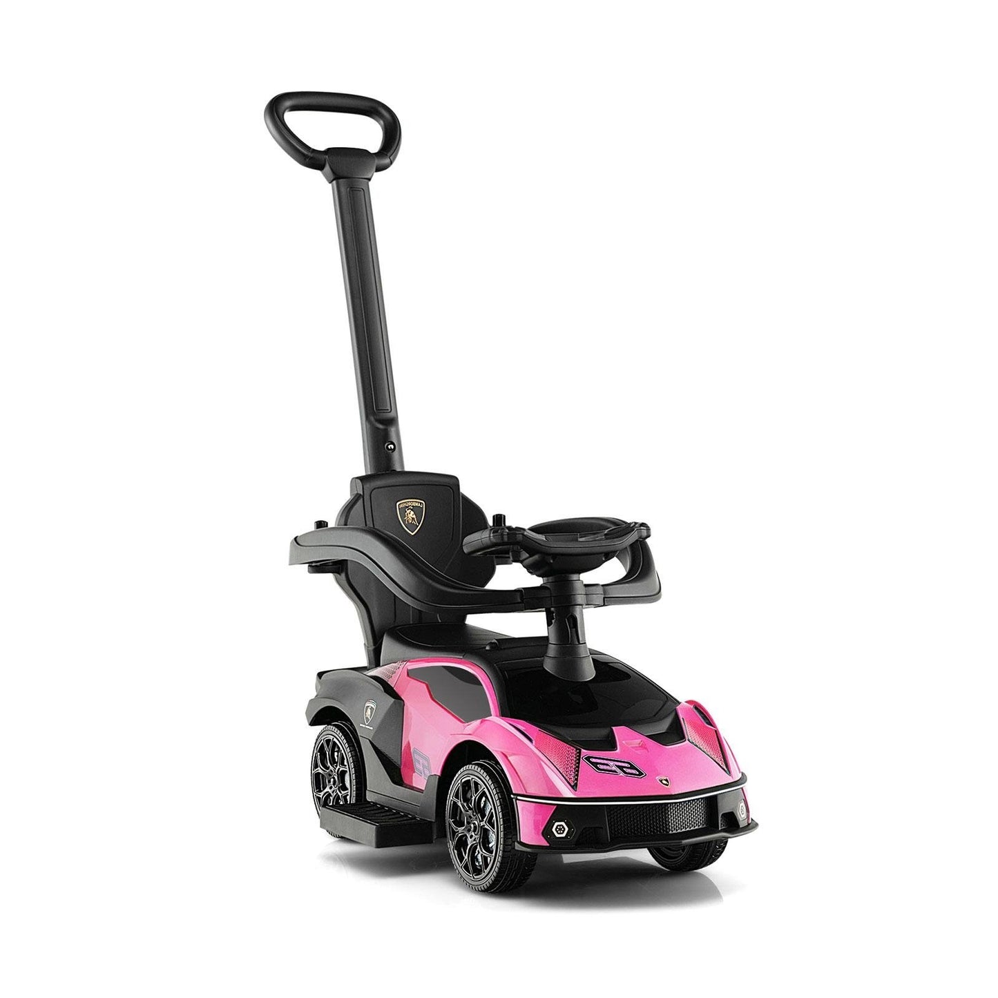 3-in-1 Licensed Lamborghini Ride on Push Car with Handle Guardrail, Pink Push & Pedal Ride On Toys   at Gallery Canada