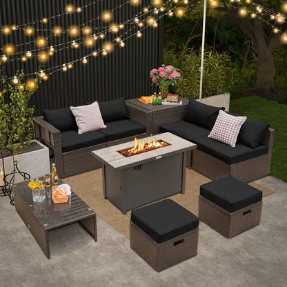 9 Pieces Outdoor Patio Furniture Set with 42 Inch Propane Fire Pit Table, Black Patio Conversation Sets   at Gallery Canada