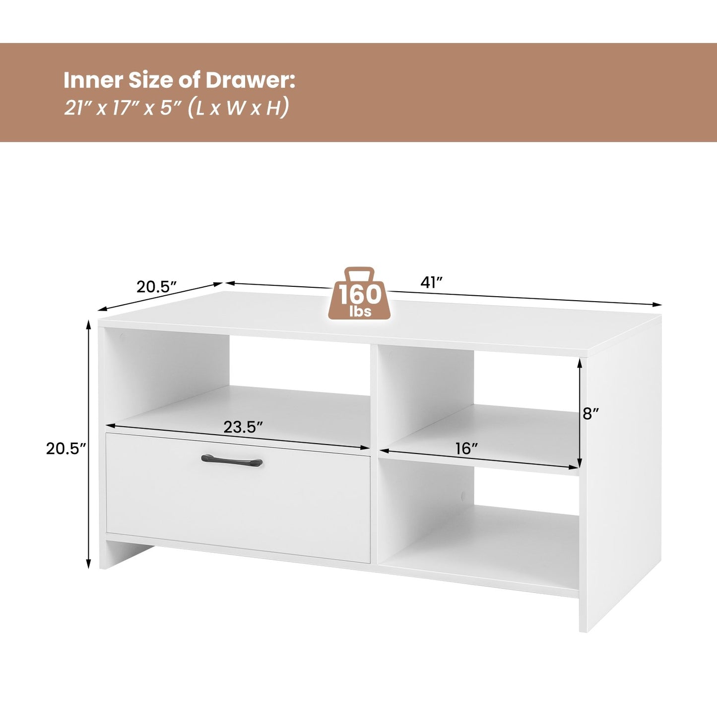 Modern Media Console Table with 3 Open Compartments and 1 Storage Drawer, White Entertainment Centers & TV Stands   at Gallery Canada