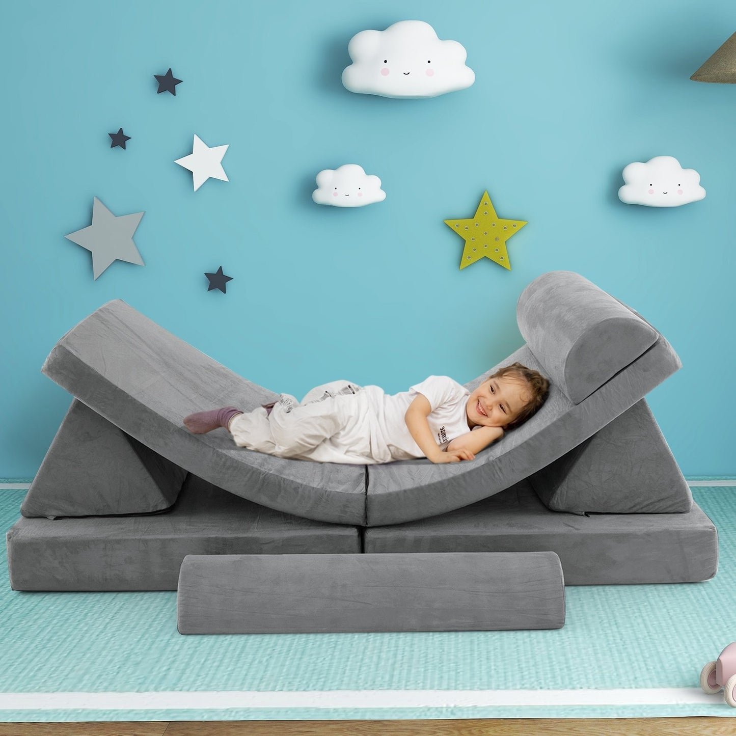 6 Pieces Convertible Kids Sofa Playset with Zipper, Gray Kids Chairs & Seating   at Gallery Canada