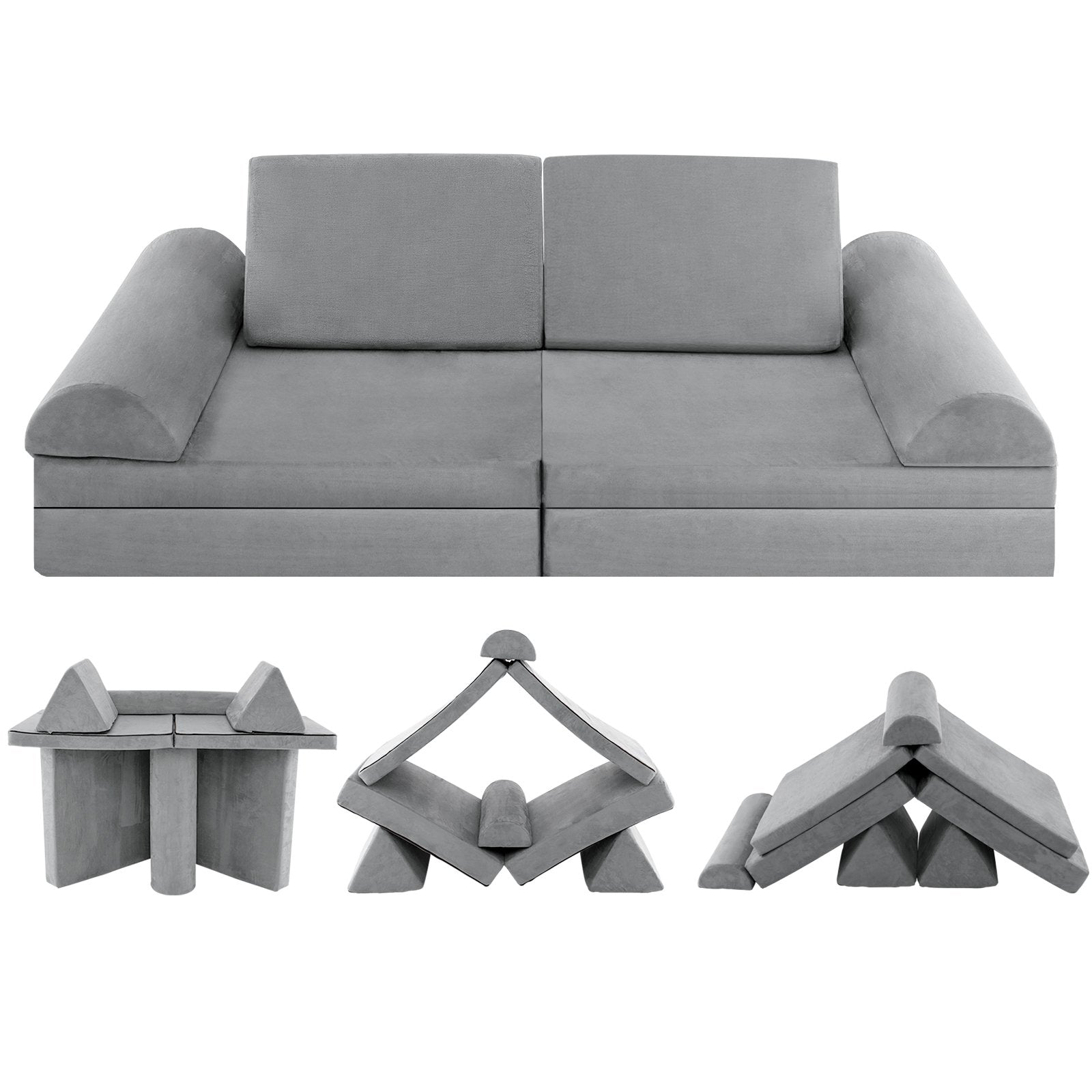 6 Pieces Convertible Kids Sofa Playset with Zipper, Gray Kids Chairs & Seating   at Gallery Canada