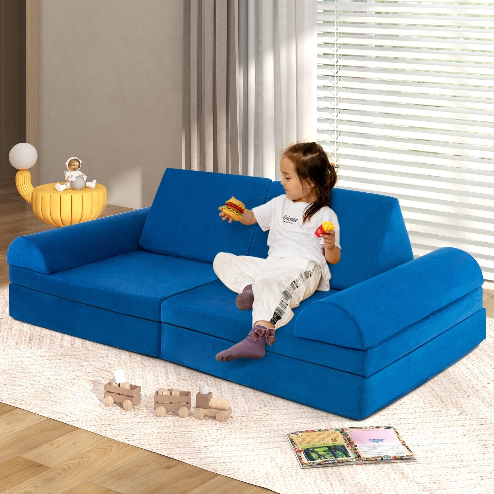 8 Pieces Convertible Kids Sofa Playset with Zipper, Blue Kids Chairs & Seating   at Gallery Canada