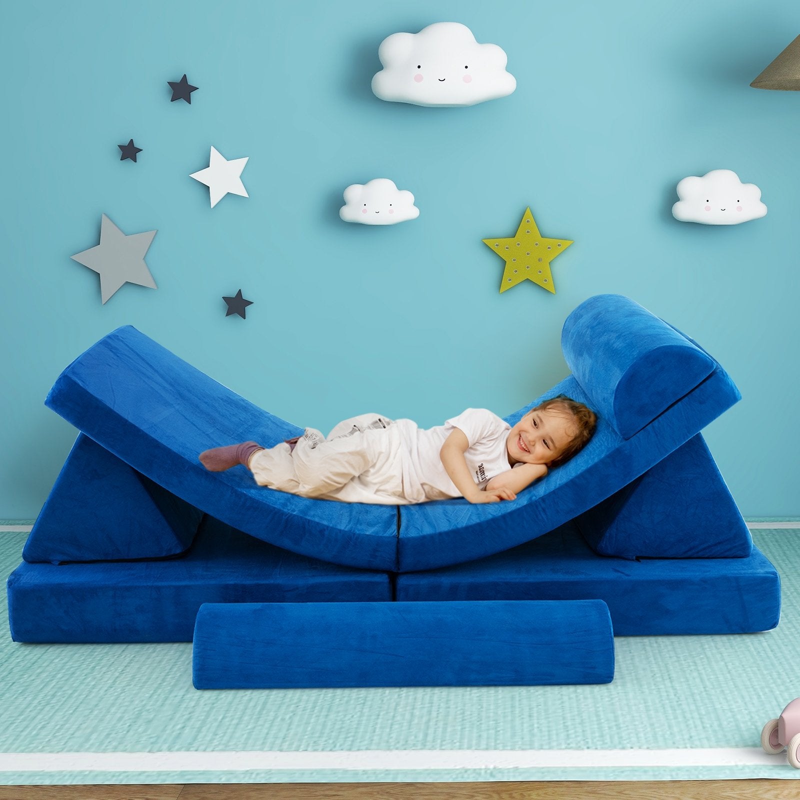 8 Pieces Convertible Kids Sofa Playset with Zipper, Blue Kids Chairs & Seating   at Gallery Canada