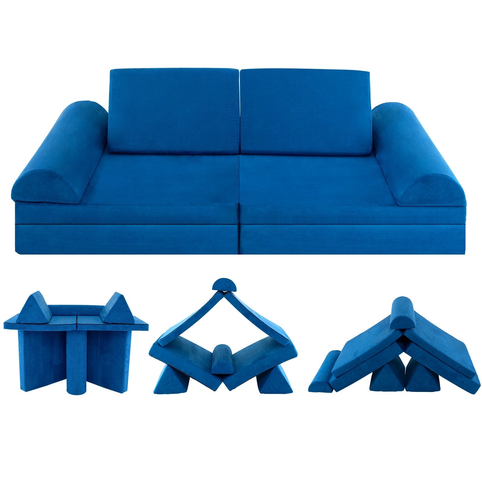 8 Pieces Convertible Kids Sofa Playset with Zipper, Blue Kids Chairs & Seating   at Gallery Canada