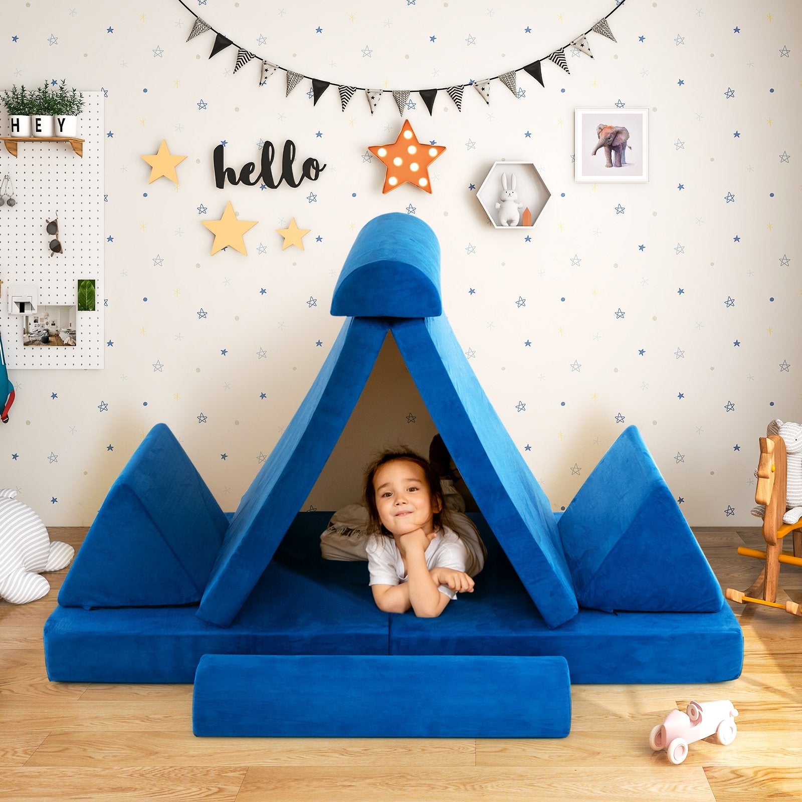 8 Pieces Convertible Kids Sofa Playset with Zipper, Blue Kids Chairs & Seating   at Gallery Canada