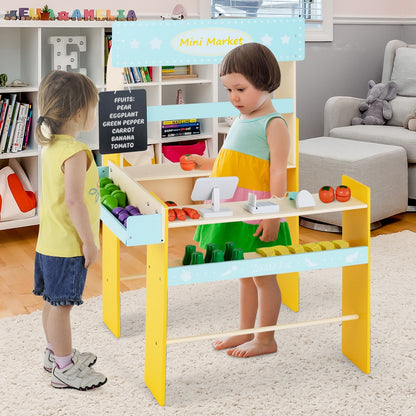 Kid's Pretend Play Grocery Store with Cash Register and Blackboard, Blue - Gallery Canada