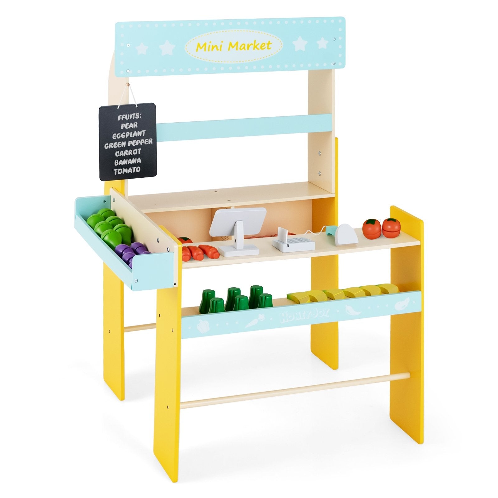 Kid's Pretend Play Grocery Store with Cash Register and Blackboard, Blue - Gallery Canada