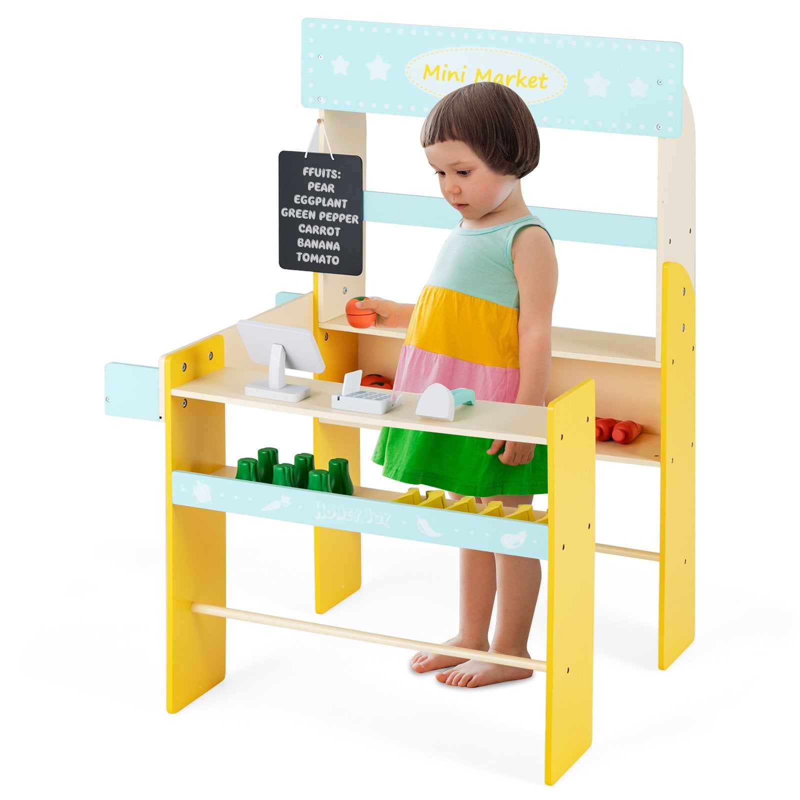 Kid's Pretend Play Grocery Store with Cash Register and Blackboard, Blue Play Kitchen Sets   at Gallery Canada