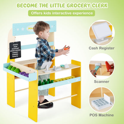 Kid's Pretend Play Grocery Store with Cash Register and Blackboard, Blue - Gallery Canada