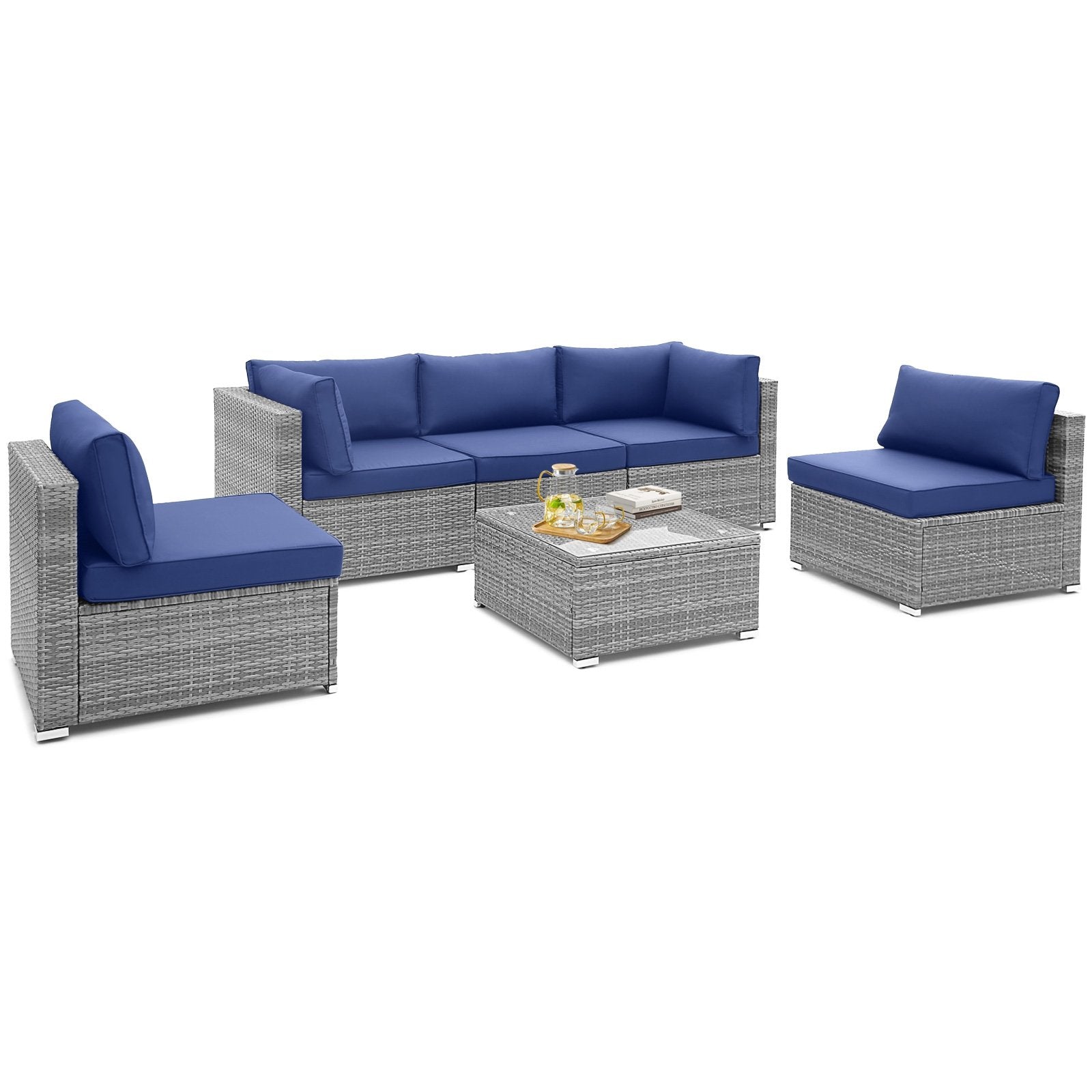 6 Piece Patio Conversation Sofa Set with Tempered Glass Coffee Table, Navy Patio Conversation Sets   at Gallery Canada