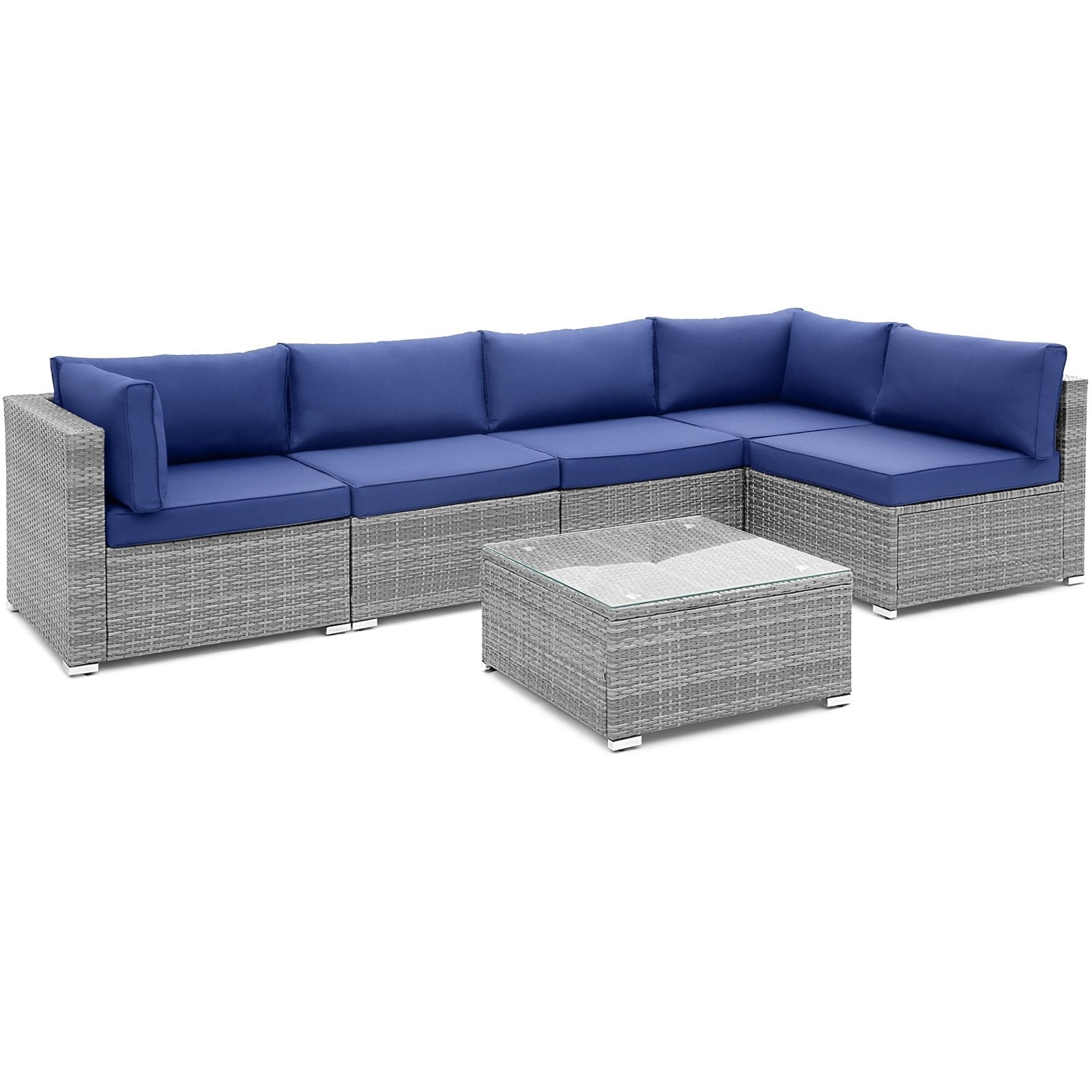 6 Piece Patio Conversation Sofa Set with Tempered Glass Coffee Table, Navy Patio Conversation Sets   at Gallery Canada