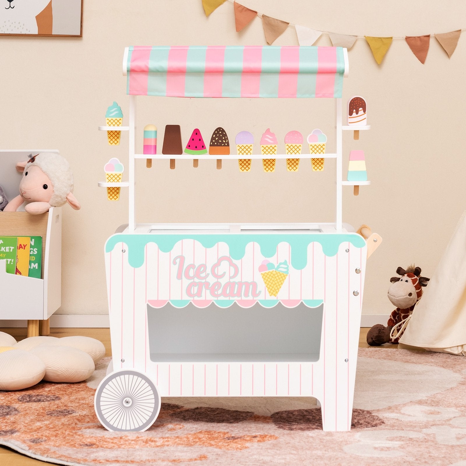 Kid's Ice Cream Cart Playset with Display Rack and Accessories, Multicolor Play Kitchen Sets   at Gallery Canada