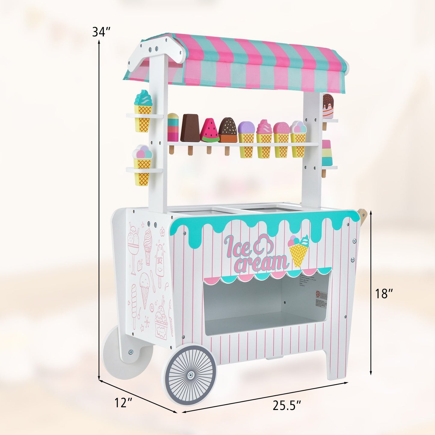 Kid's Ice Cream Cart Playset with Display Rack and Accessories, Multicolor Play Kitchen Sets   at Gallery Canada