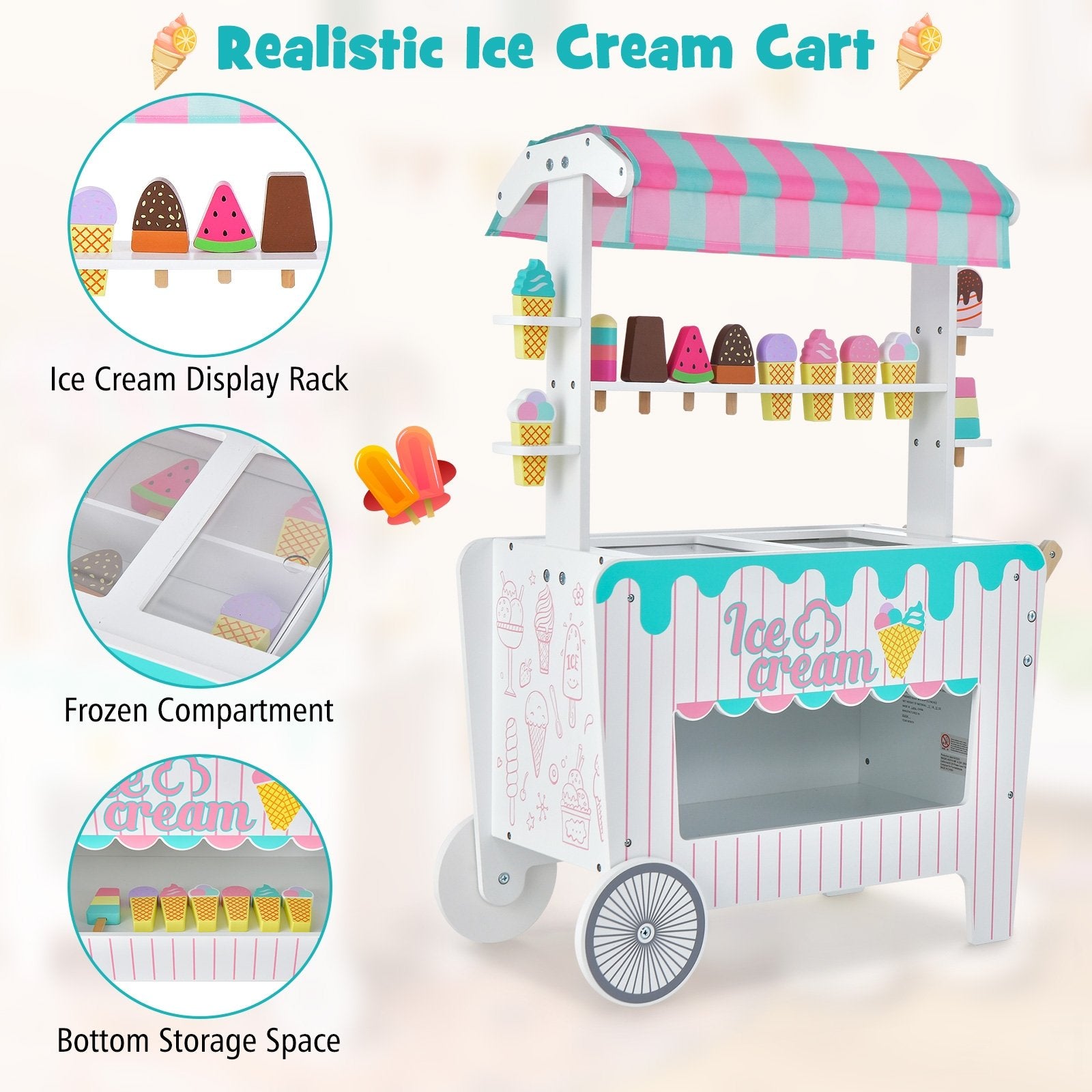 Kid's Ice Cream Cart Playset with Display Rack and Accessories, Multicolor Play Kitchen Sets   at Gallery Canada