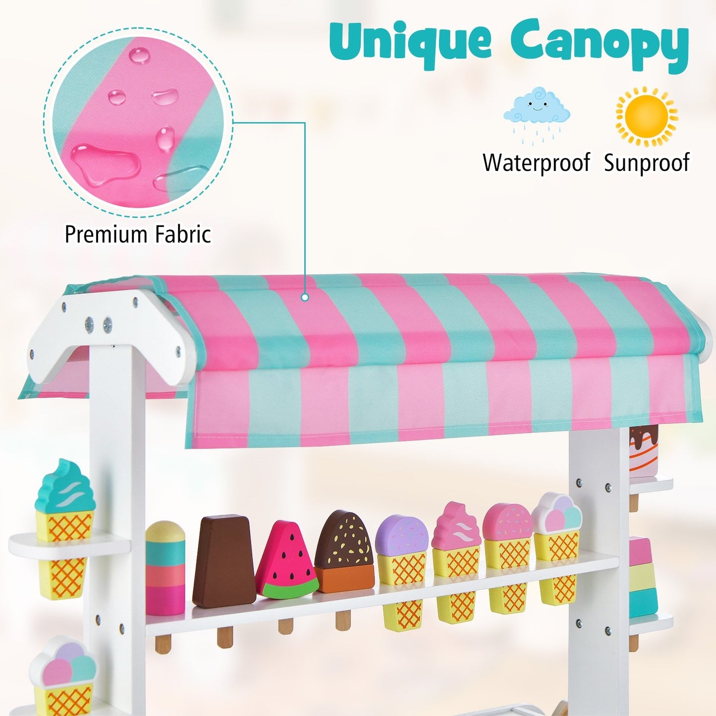 Kid's Ice Cream Cart Playset with Display Rack and Accessories, Multicolor Play Kitchen Sets   at Gallery Canada