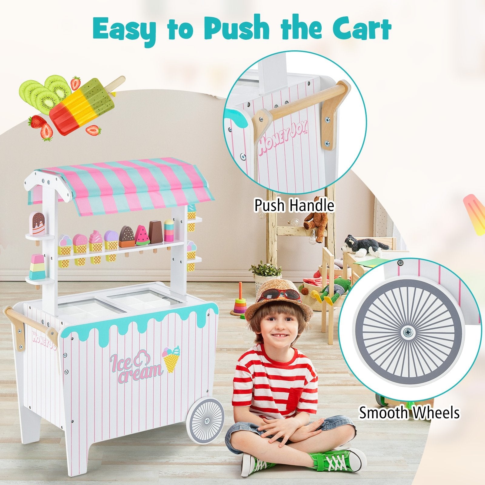 Kid's Ice Cream Cart Playset with Display Rack and Accessories, Multicolor Play Kitchen Sets   at Gallery Canada