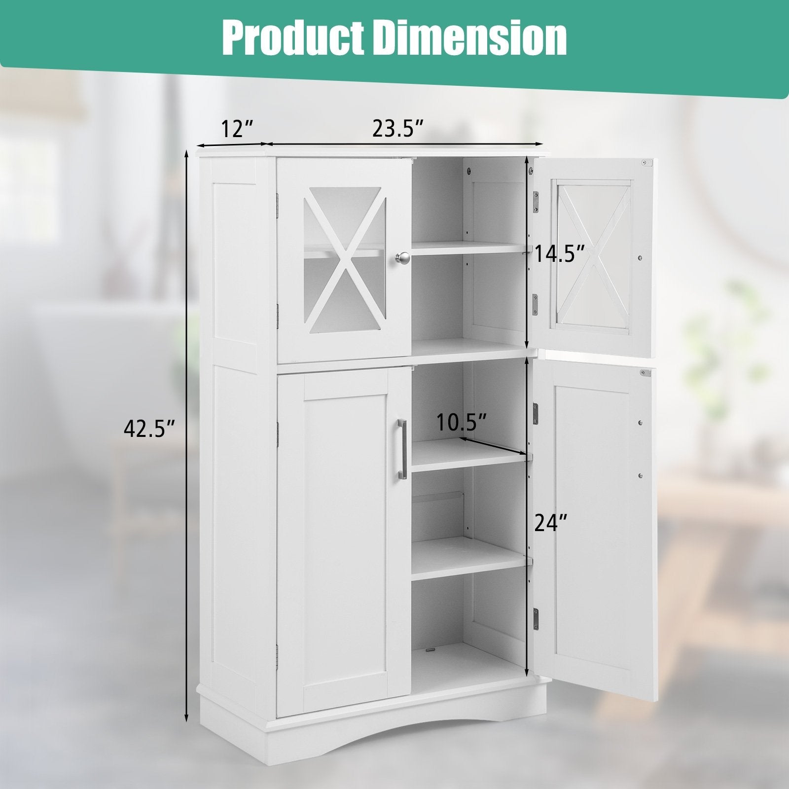 4 Doors Freeestanding Bathroom Floor Cabinet with Adjustable Shelves, White Floor Cabinets   at Gallery Canada