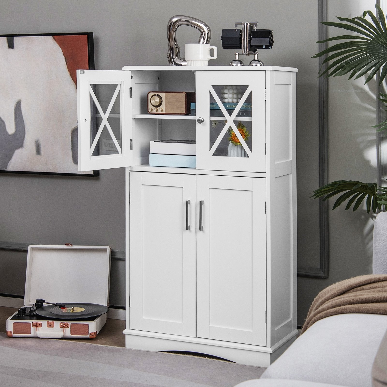 4 Doors Freeestanding Bathroom Floor Cabinet with Adjustable Shelves, White Floor Cabinets   at Gallery Canada