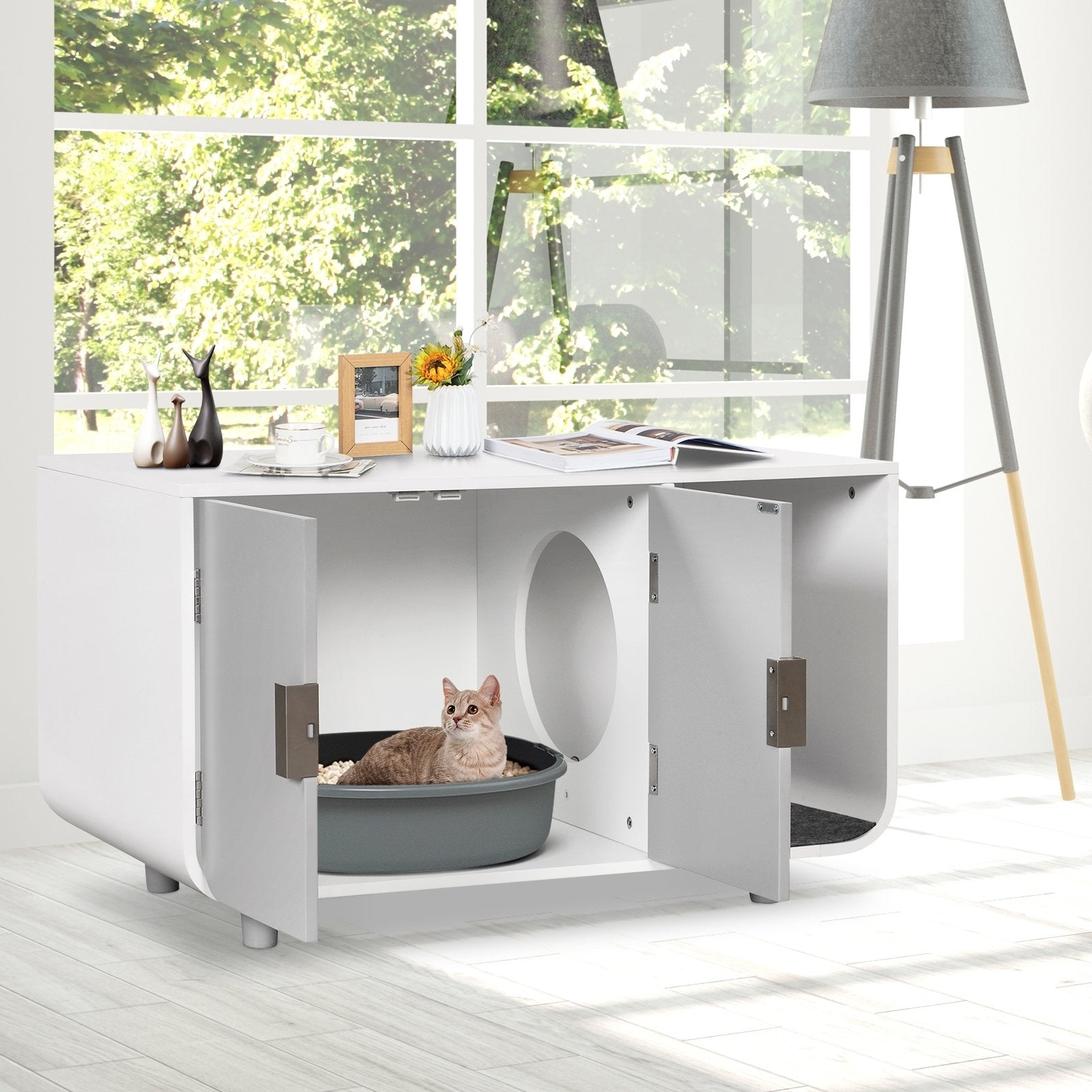 Cat Litter Box Enclosure Furniture with Removable Mat, Gray Cat Houses   at Gallery Canada