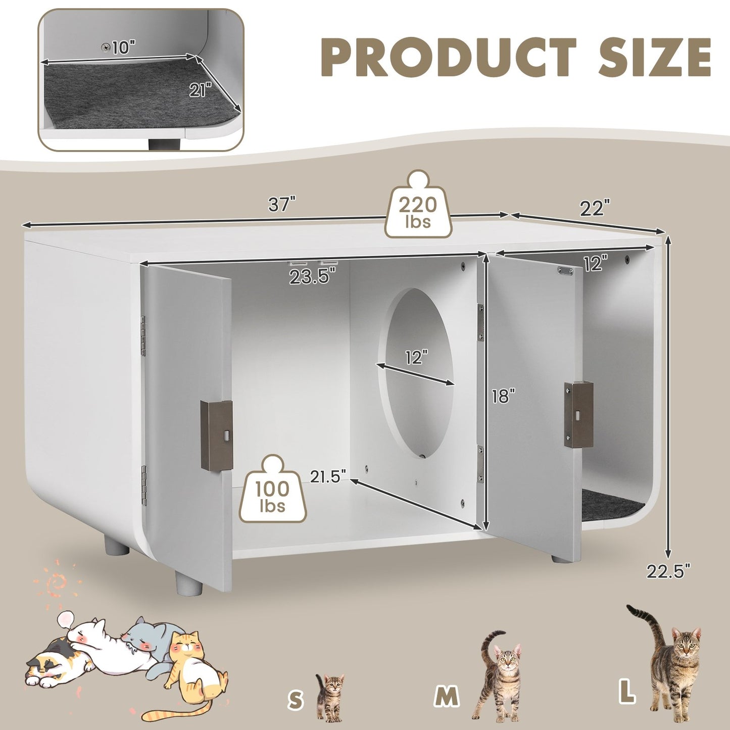 Cat Litter Box Enclosure Furniture with Removable Mat, Gray Cat Houses   at Gallery Canada