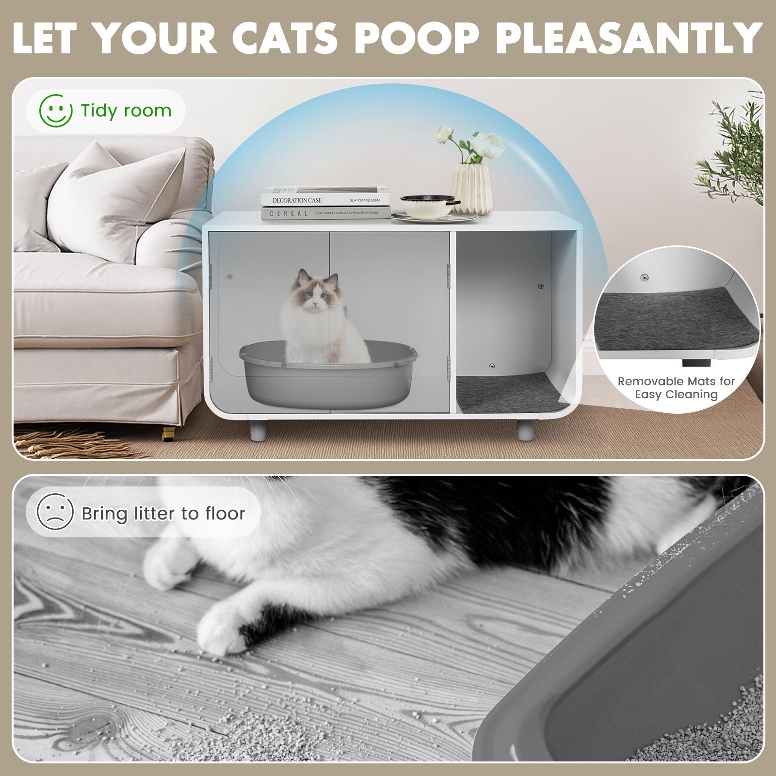 Cat Litter Box Enclosure Furniture with Removable Mat, Gray Cat Houses   at Gallery Canada