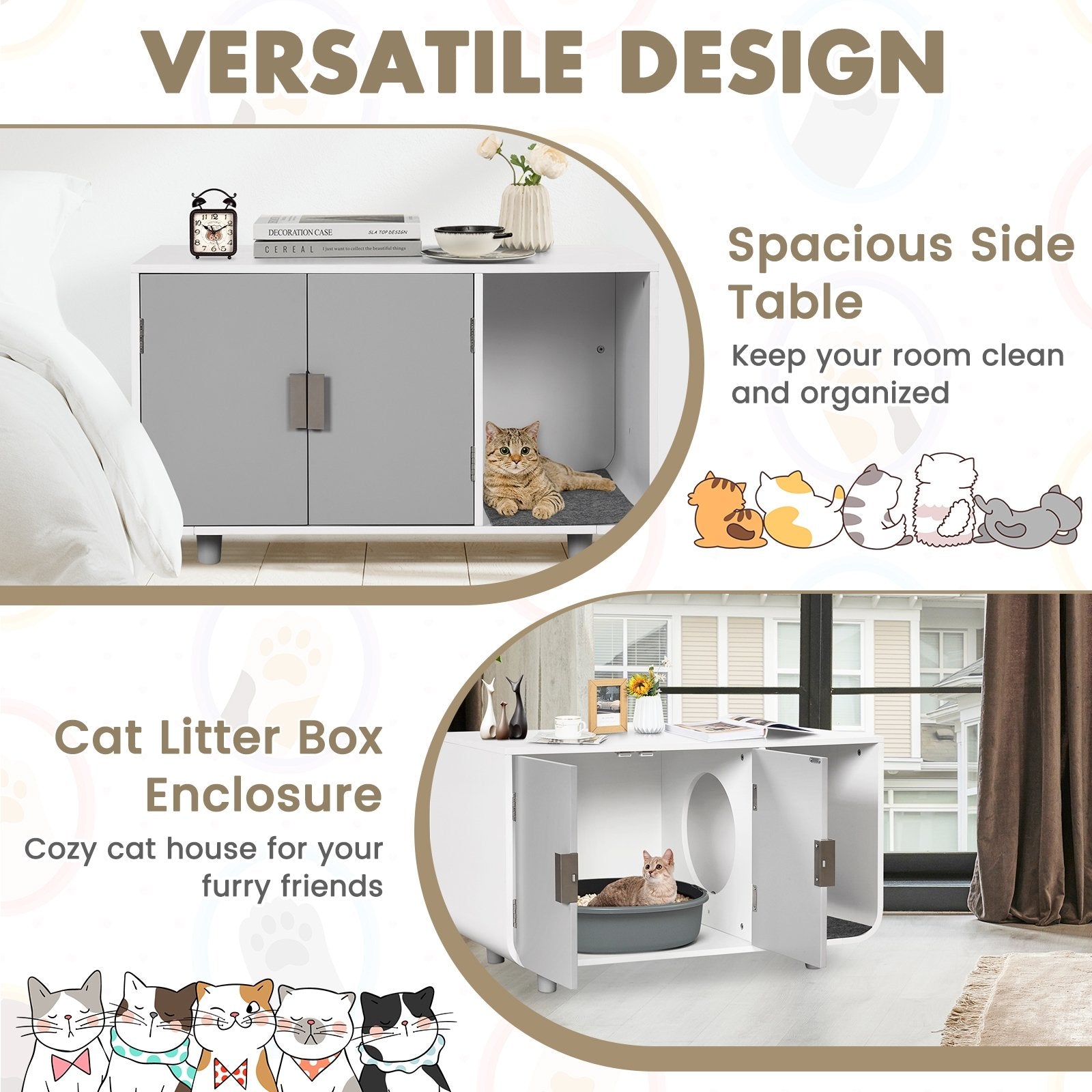 Cat Litter Box Enclosure Furniture with Removable Mat, Gray Cat Houses   at Gallery Canada