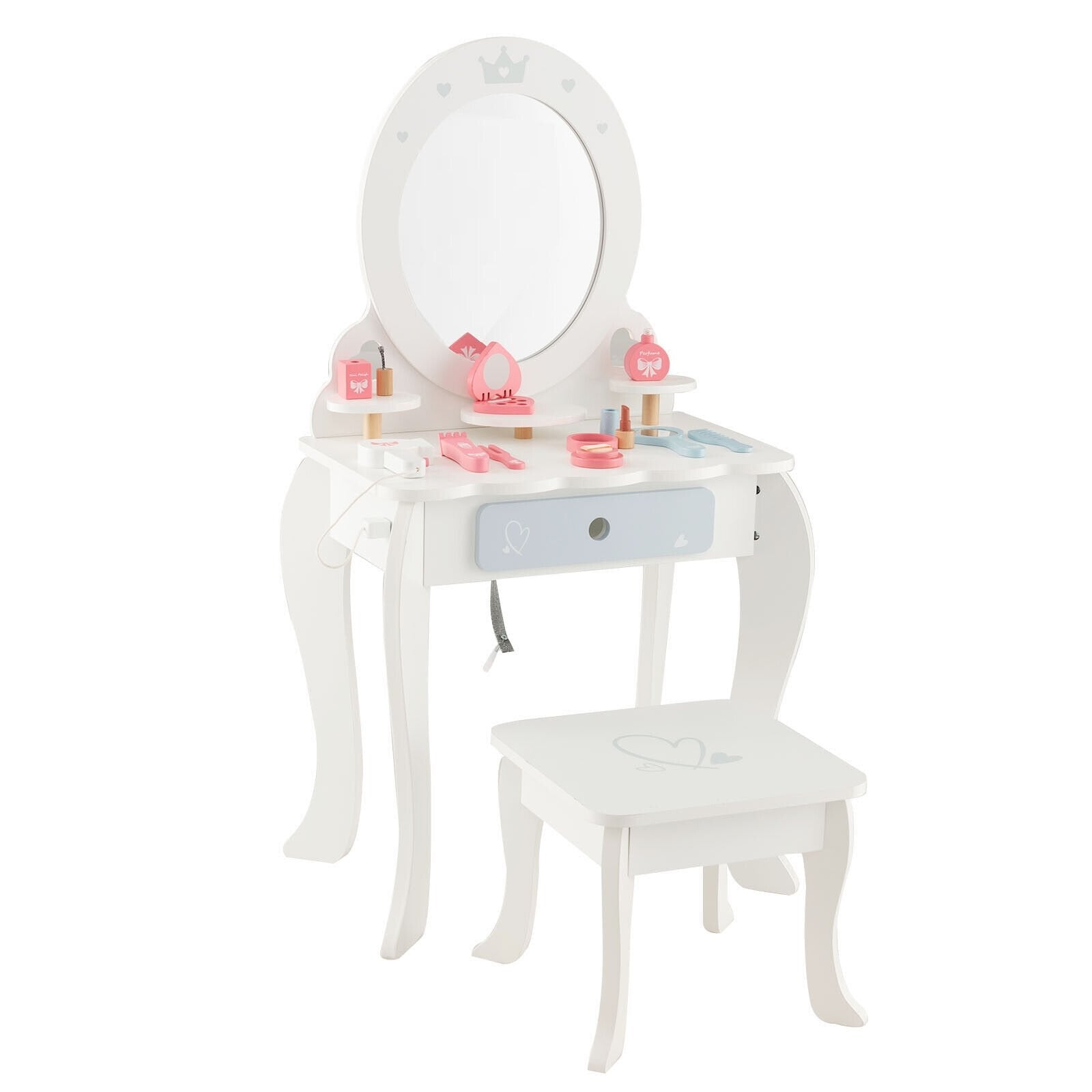 Kids 2-in-1 Princess Makeup Table and Chair Set with Removable Mirror, White Kids Vanities   at Gallery Canada