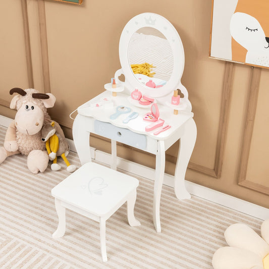 Kids 2-in-1 Princess Makeup Table and Chair Set with Removable Mirror, White Kids Vanities   at Gallery Canada