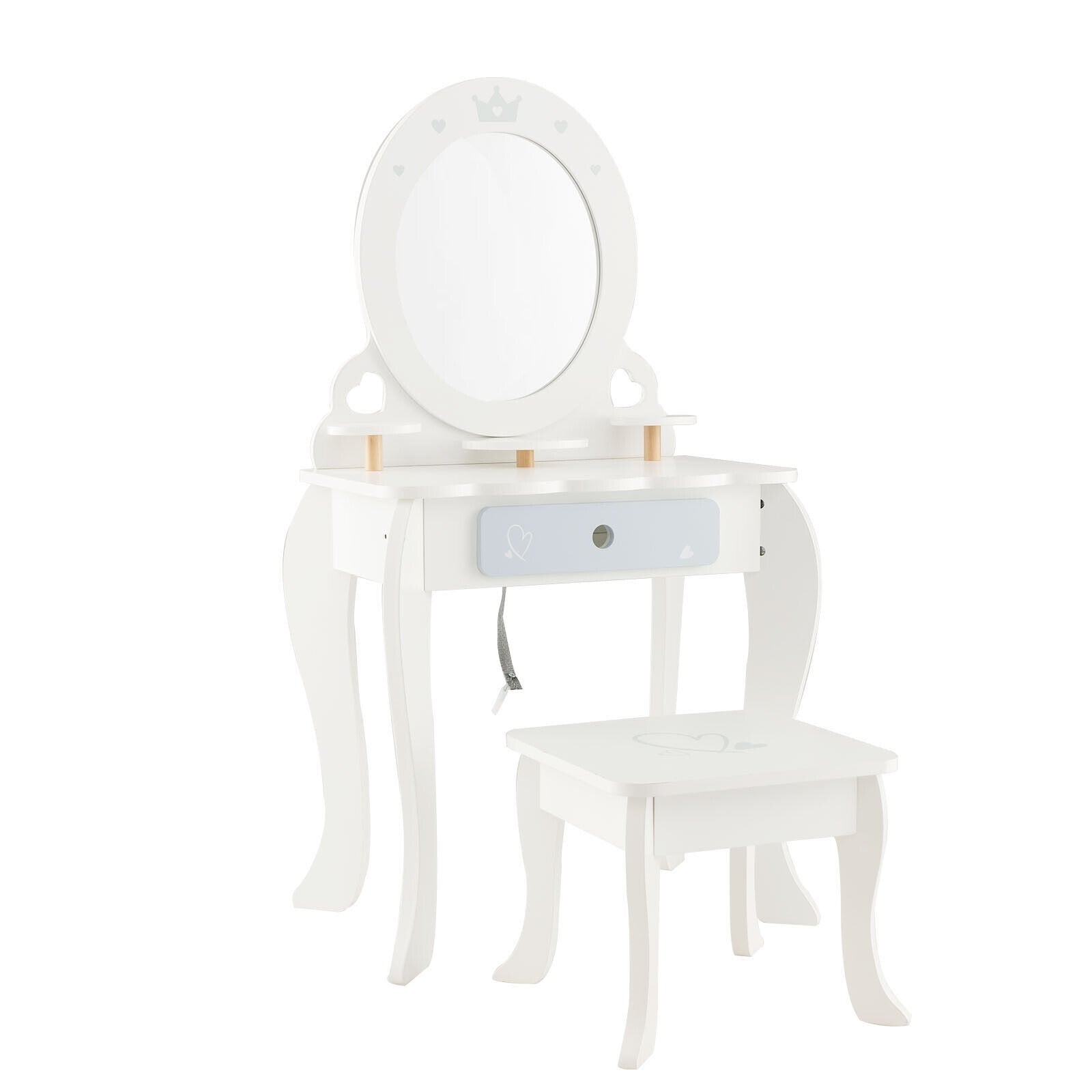 Kids 2-in-1 Princess Makeup Table and Chair Set with Removable Mirror, White Kids Vanities   at Gallery Canada