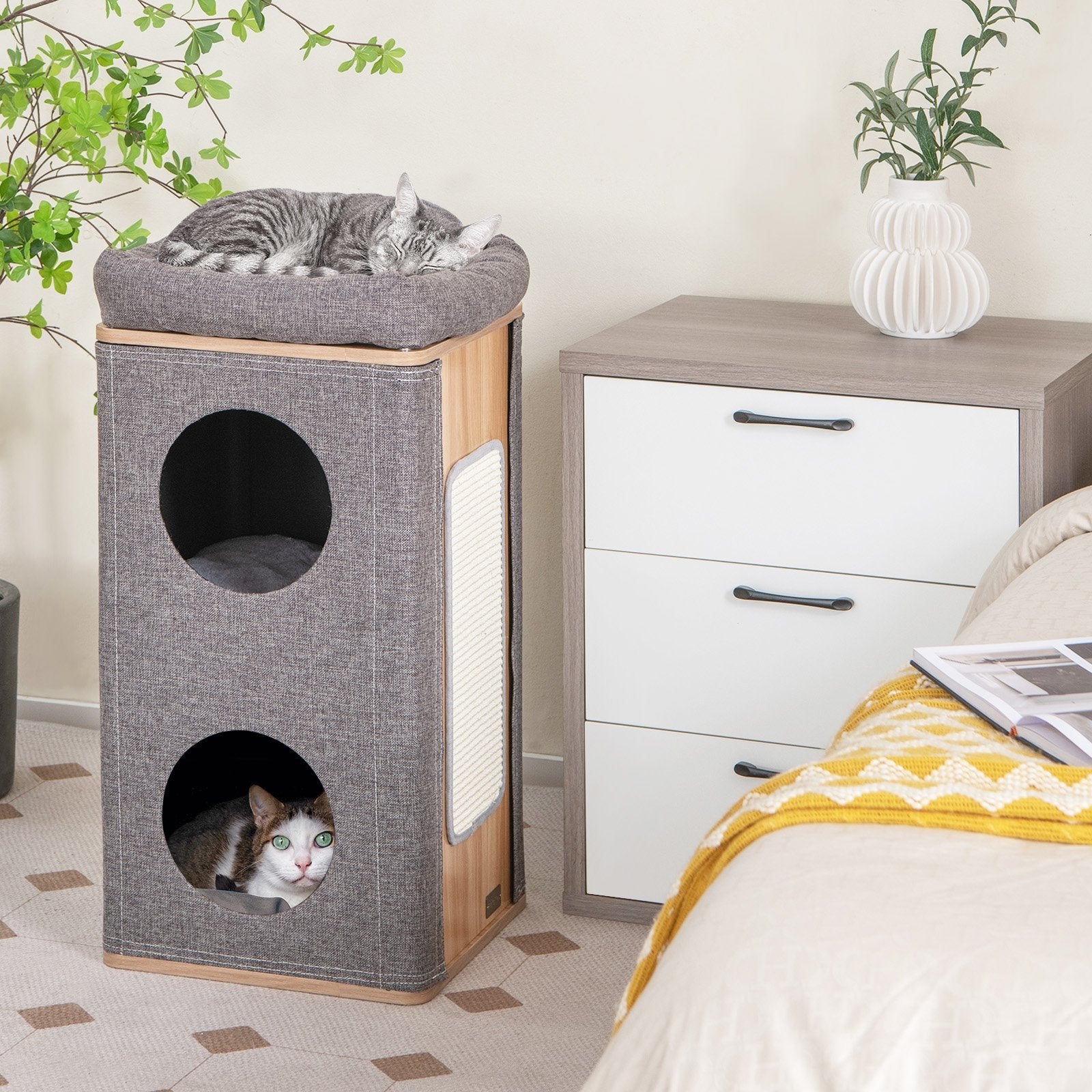 3-Story Cat House with Scratching Board for Indoor Cats, Gray Cat Trees Condos & Scratchers   at Gallery Canada