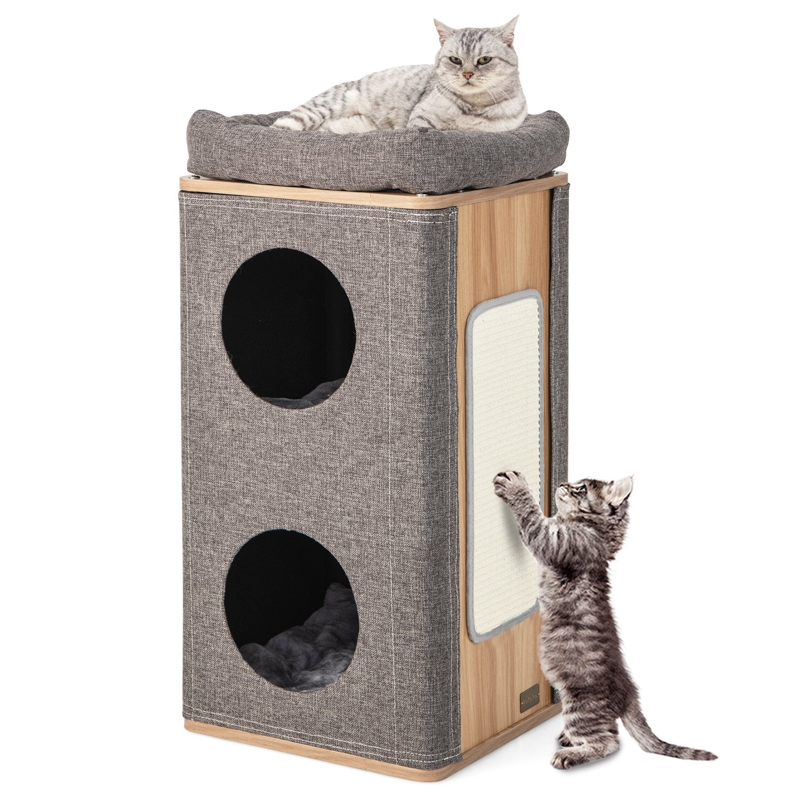 3-Story Cat House with Scratching Board for Indoor Cats, Gray Cat Trees Condos & Scratchers   at Gallery Canada