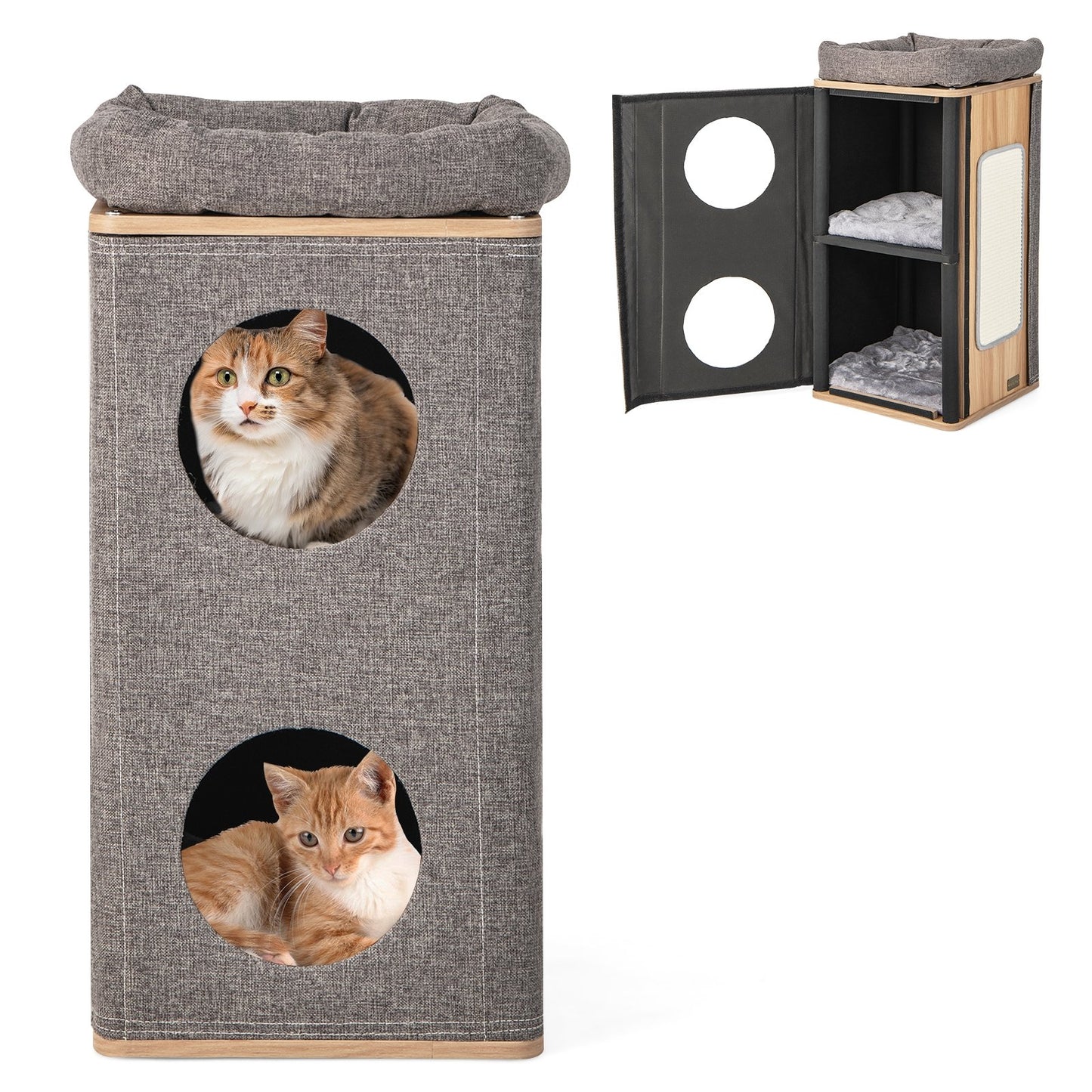 3-Story Cat House with Scratching Board for Indoor Cats, Gray Cat Trees Condos & Scratchers   at Gallery Canada