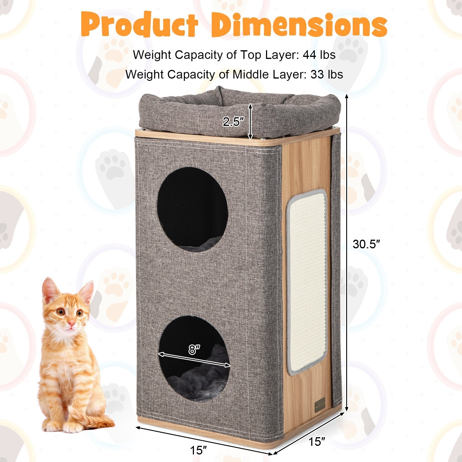 3-Story Cat House with Scratching Board for Indoor Cats, Gray Cat Trees Condos & Scratchers   at Gallery Canada