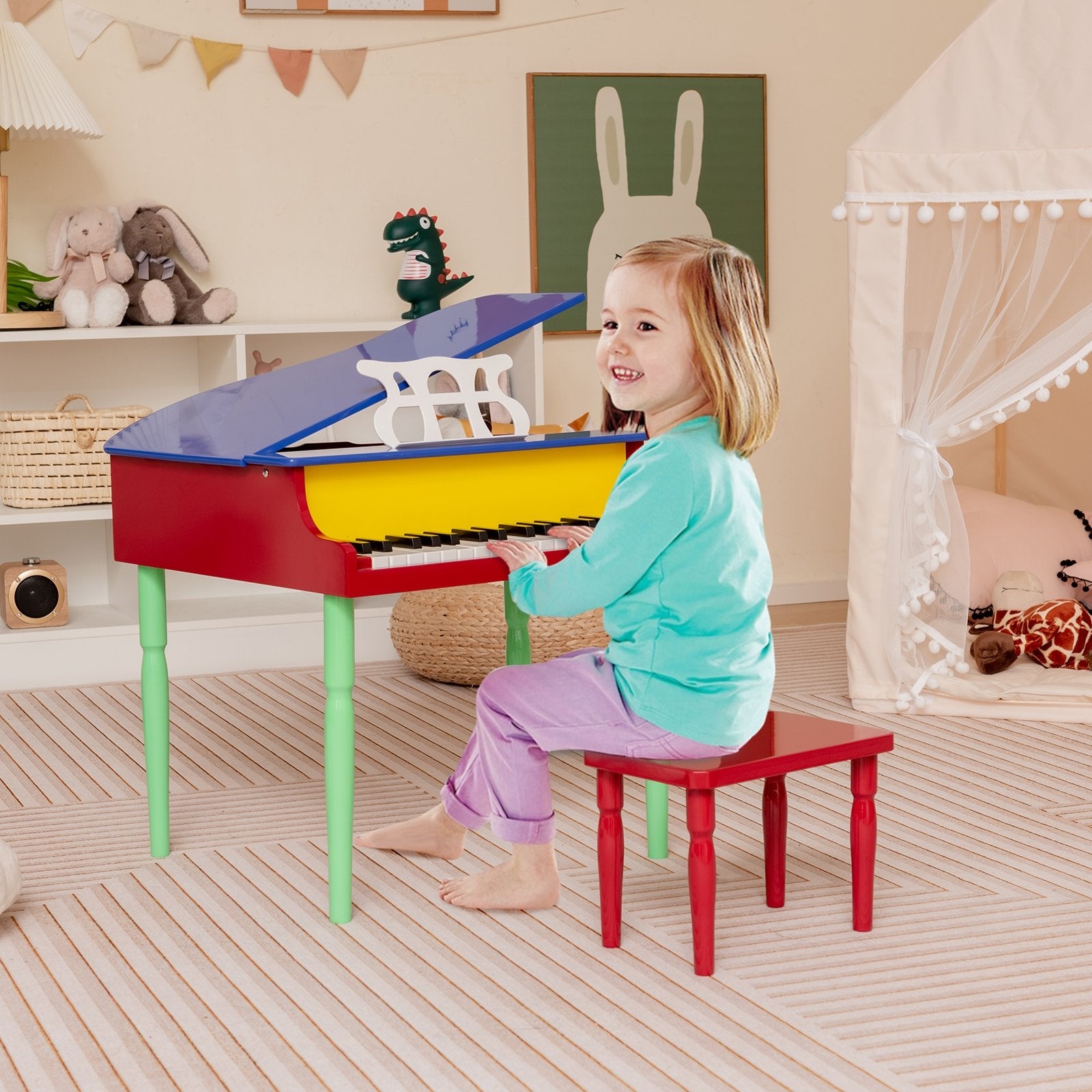 30-Key Wood Toy Kids Grand Piano with Bench and Music Rack, Multicolor Pianos & Keyboards   at Gallery Canada