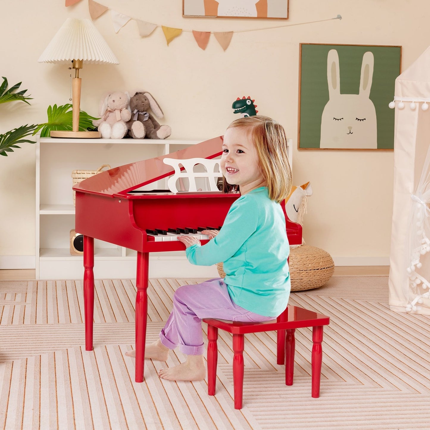 30-Key Wood Toy Kids Grand Piano with Bench and Music Rack, Red Pianos & Keyboards   at Gallery Canada