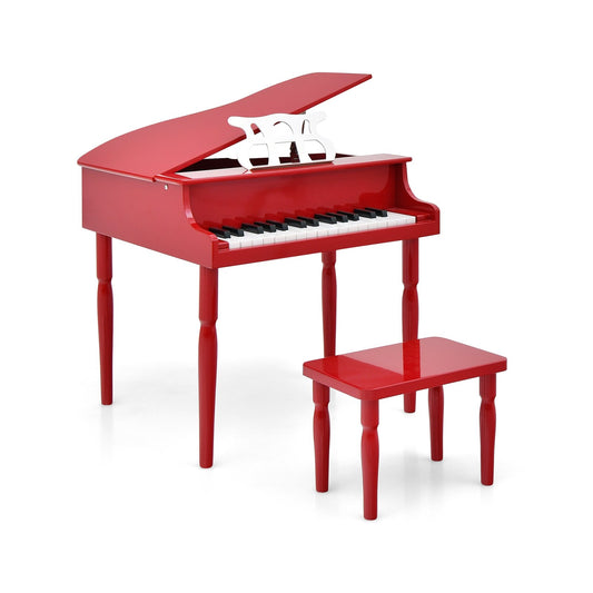30-Key Wood Toy Kids Grand Piano with Bench and Music Rack, Red - Gallery Canada